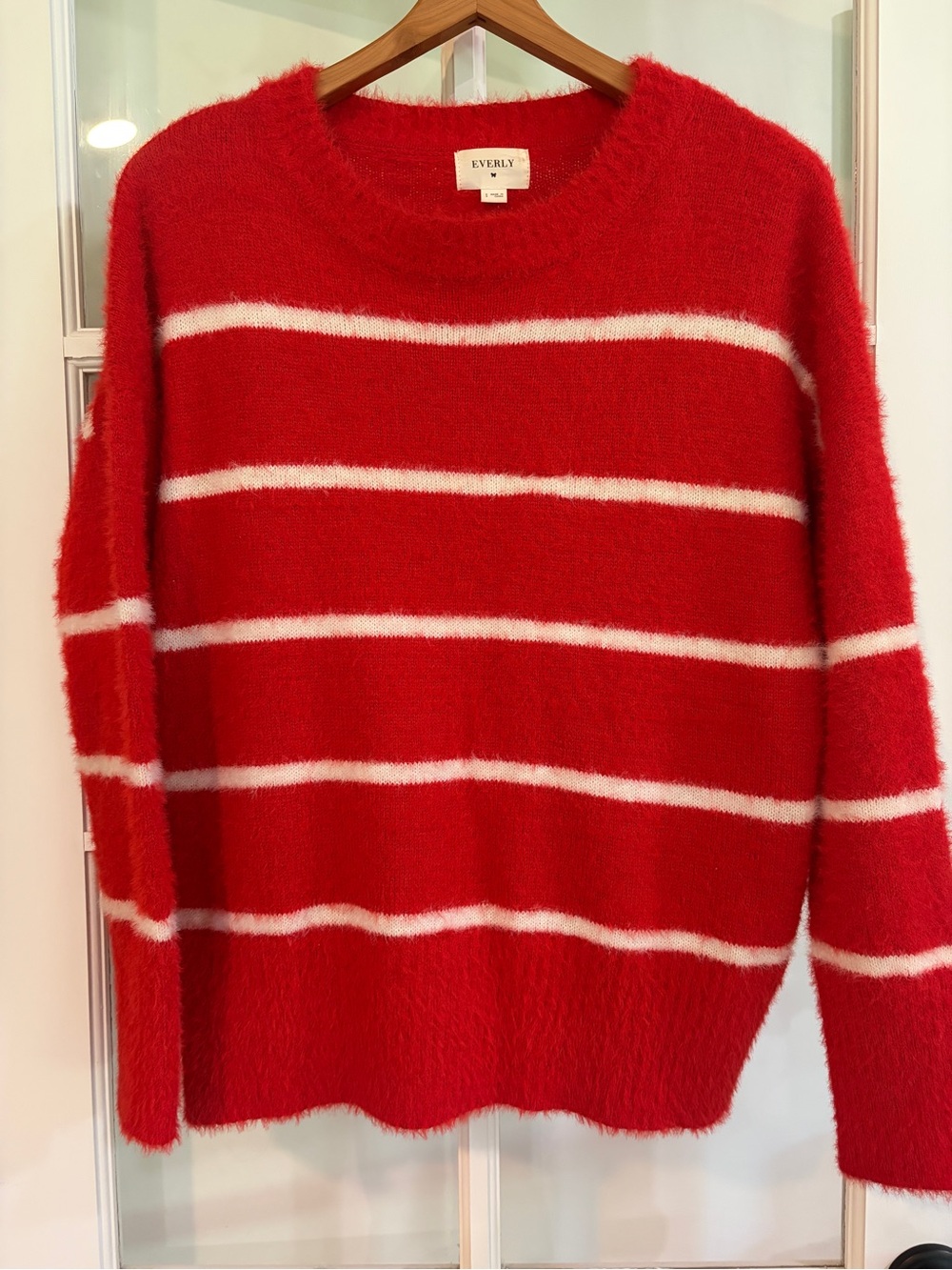Everly Red White Striped Sweater Classic Cozy Knit Pullover